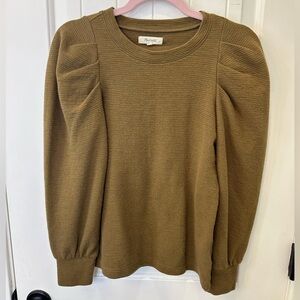 Madewell Olive Green Pleated Puff Sleeve Top XS EUC